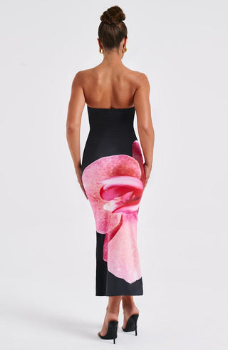Allegra Midi Dress - Black Floral Print - Napalia