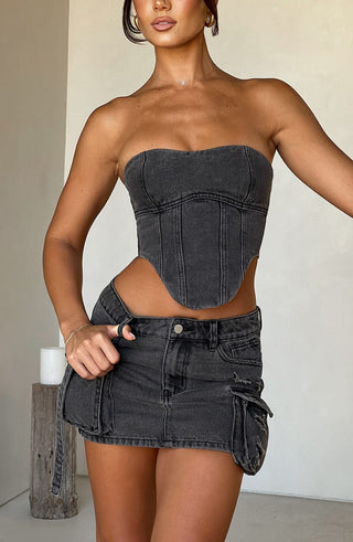 Billie Mini Skirt - Black Wash - Napalia