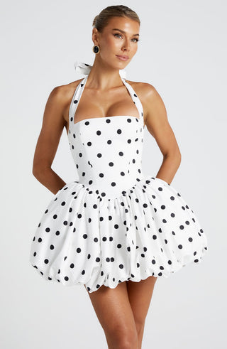 Maricia Mini Dress - Black Polka Dot Print - Napalia
