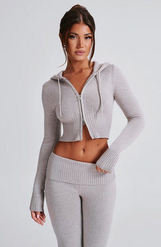 Portia Knit Hoodie - Light Grey Marl - Napalia