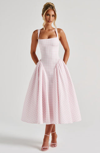Sherrie Midi Dress - Blush Gingham - Napalia